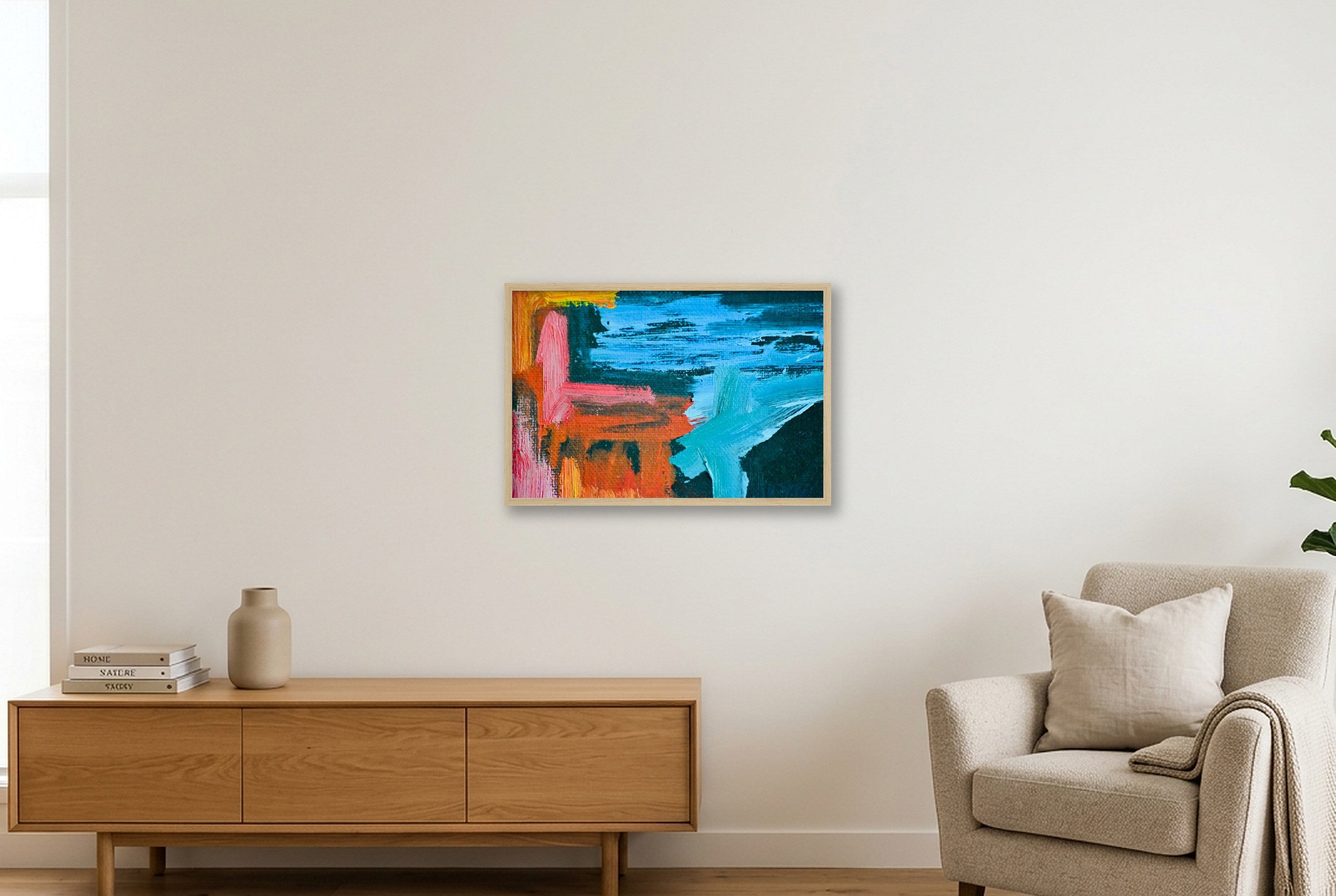 Abstract Oil Painting — 60×40cm, 24×16" Oak Frame