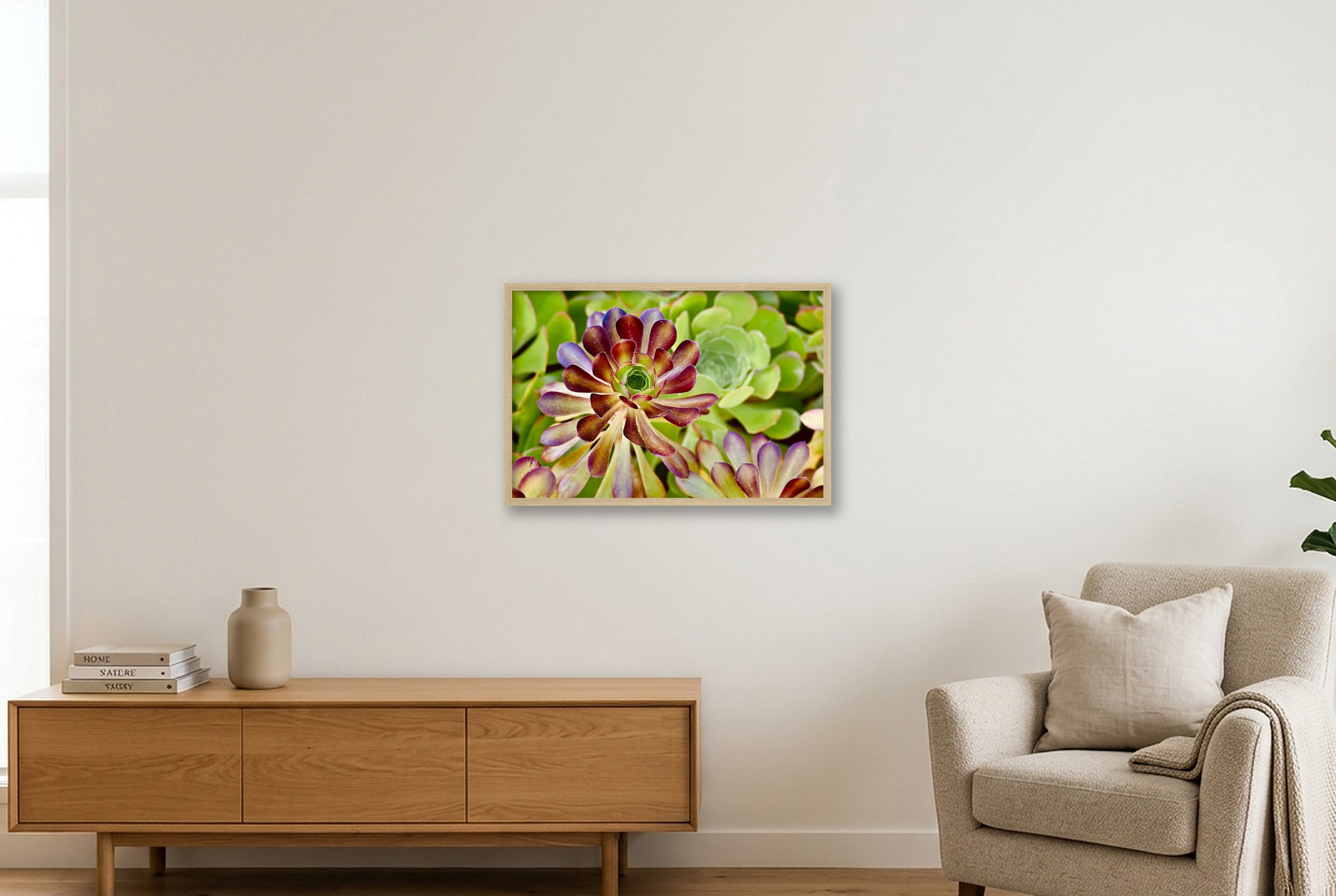 Floral Succulent  — 60×40cm, 24×16" Oak Frame