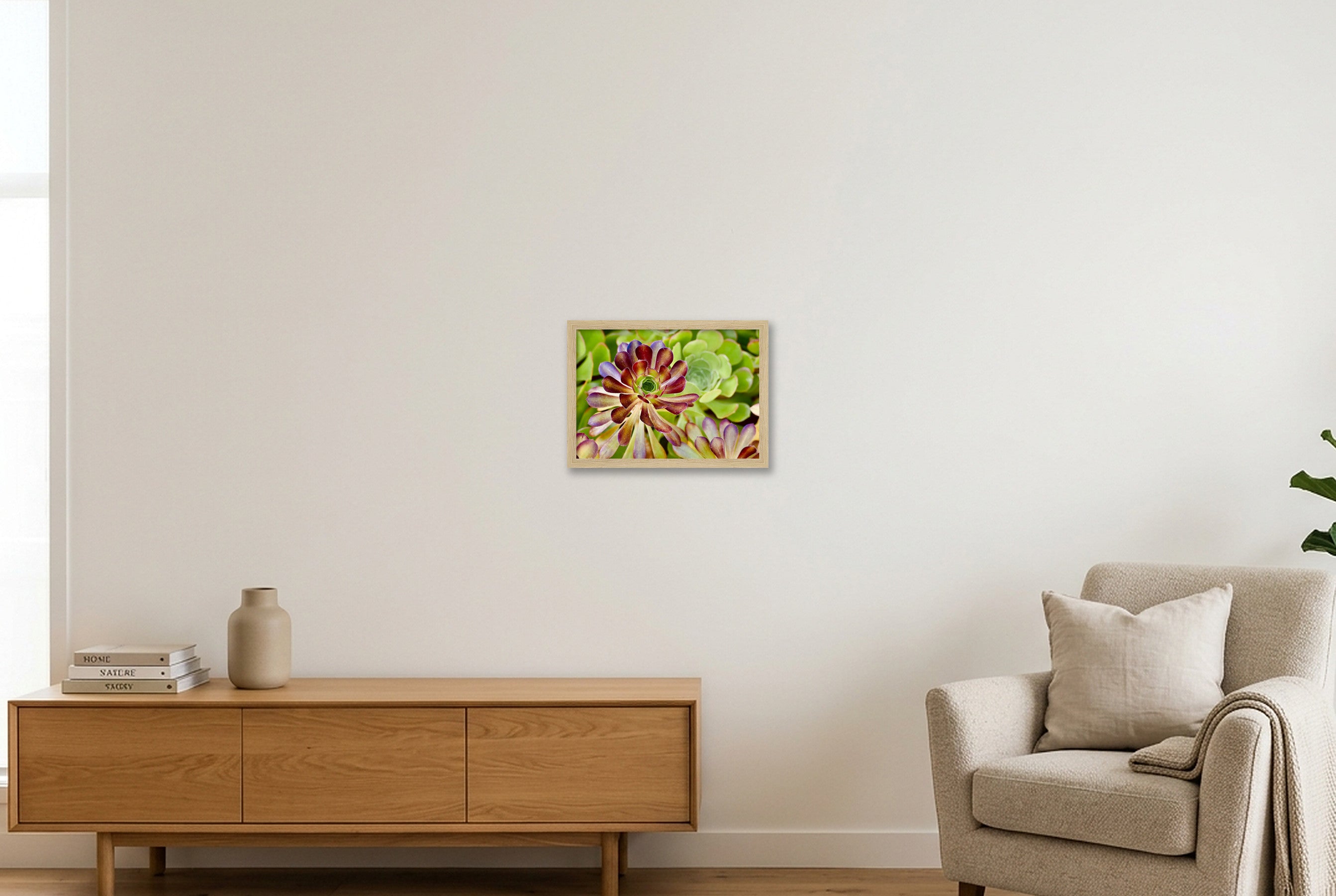 Floral Succulent  — A4 (30×21cm, 12×8") Oak Frame