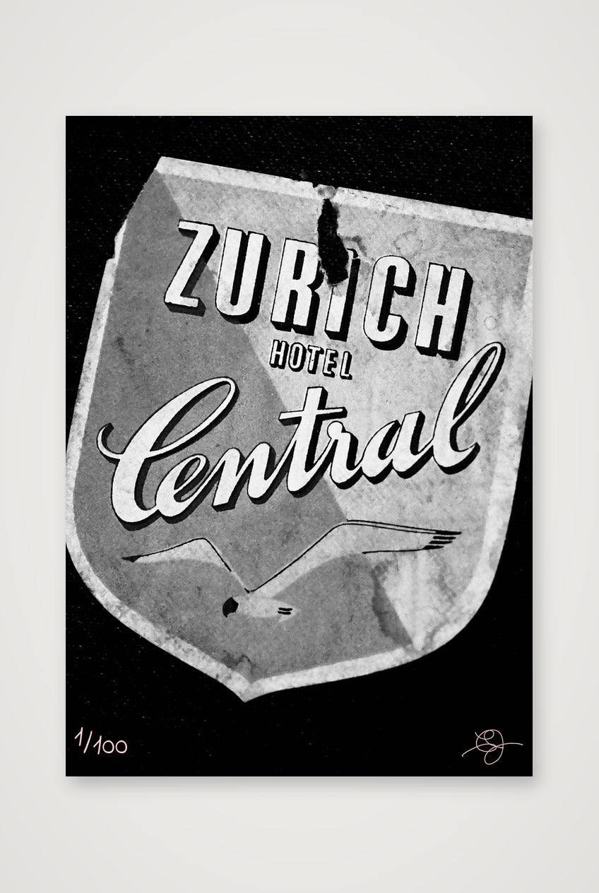 Zurich Hotel Central B&W — A4 (21×30cm, 8×12") Print only