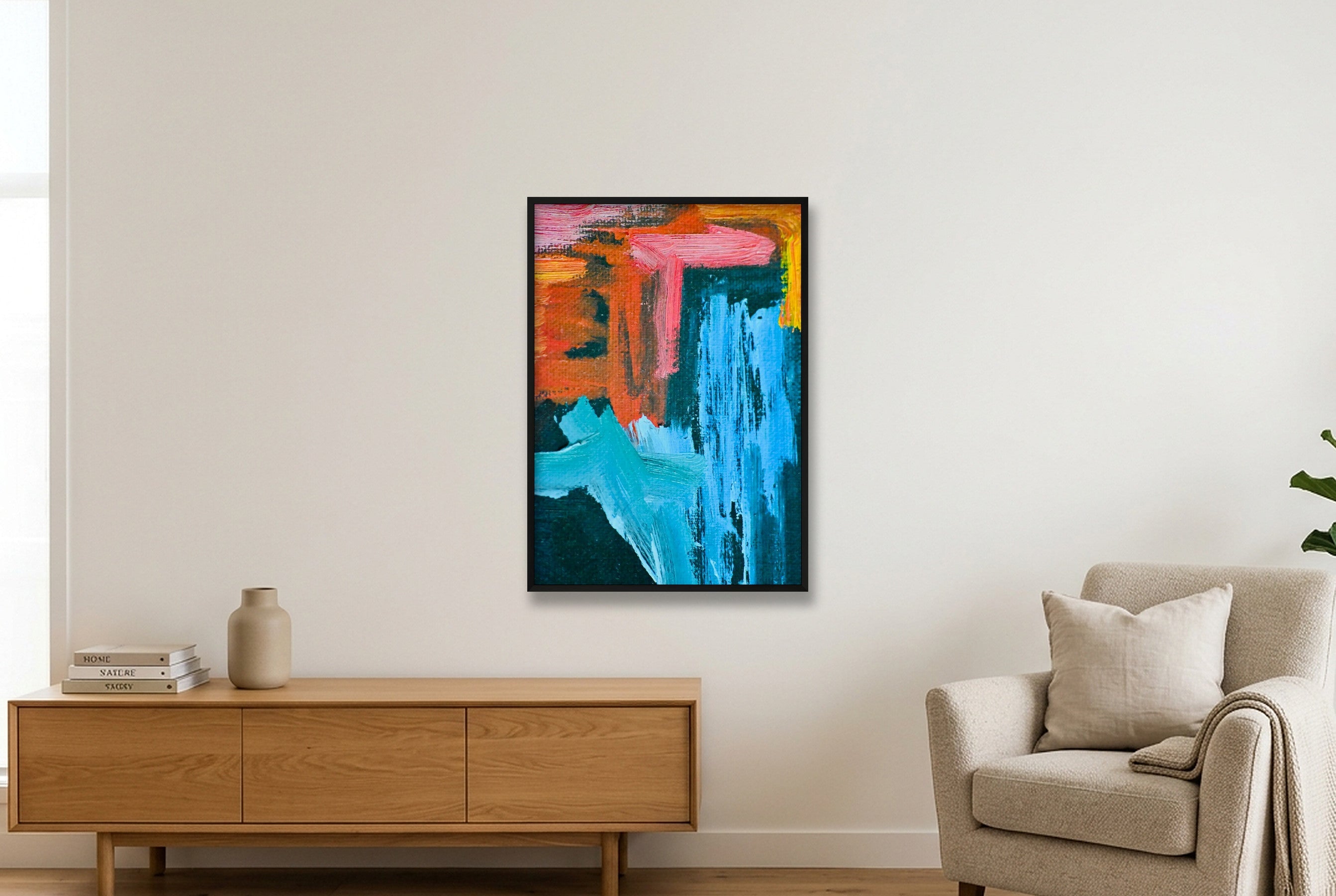 Abstract Oil Painting #2 — 70×100cm, 28×39" Black Frame