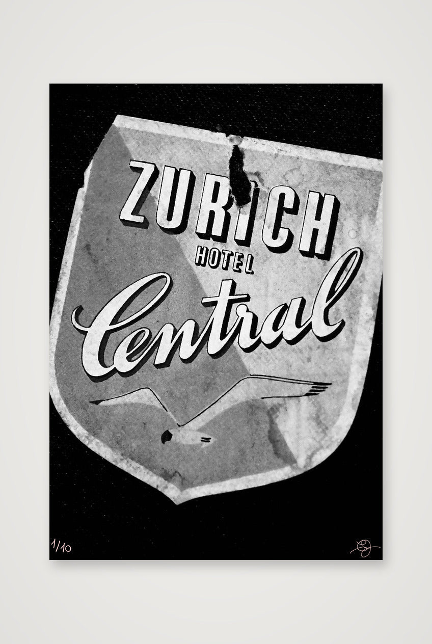 Zurich Hotel Central B&W — 70×100cm, 28×39" Print only