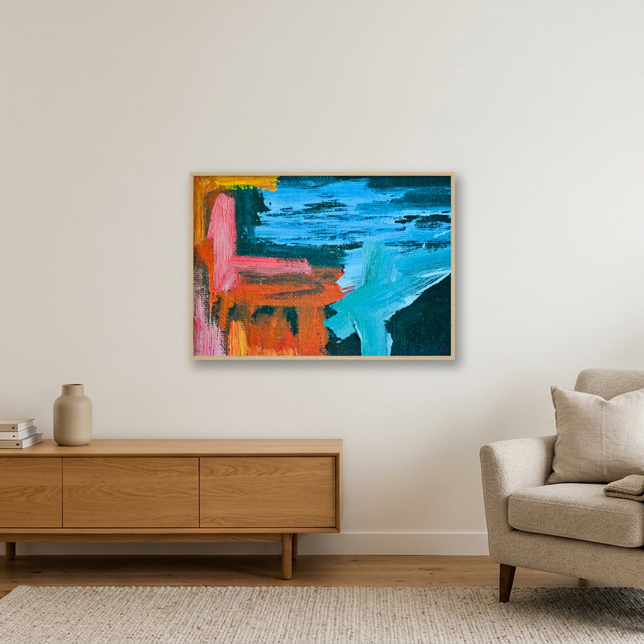 Abstract Oil Painting #1 — 100×70cm, 39×28" Oak Frame