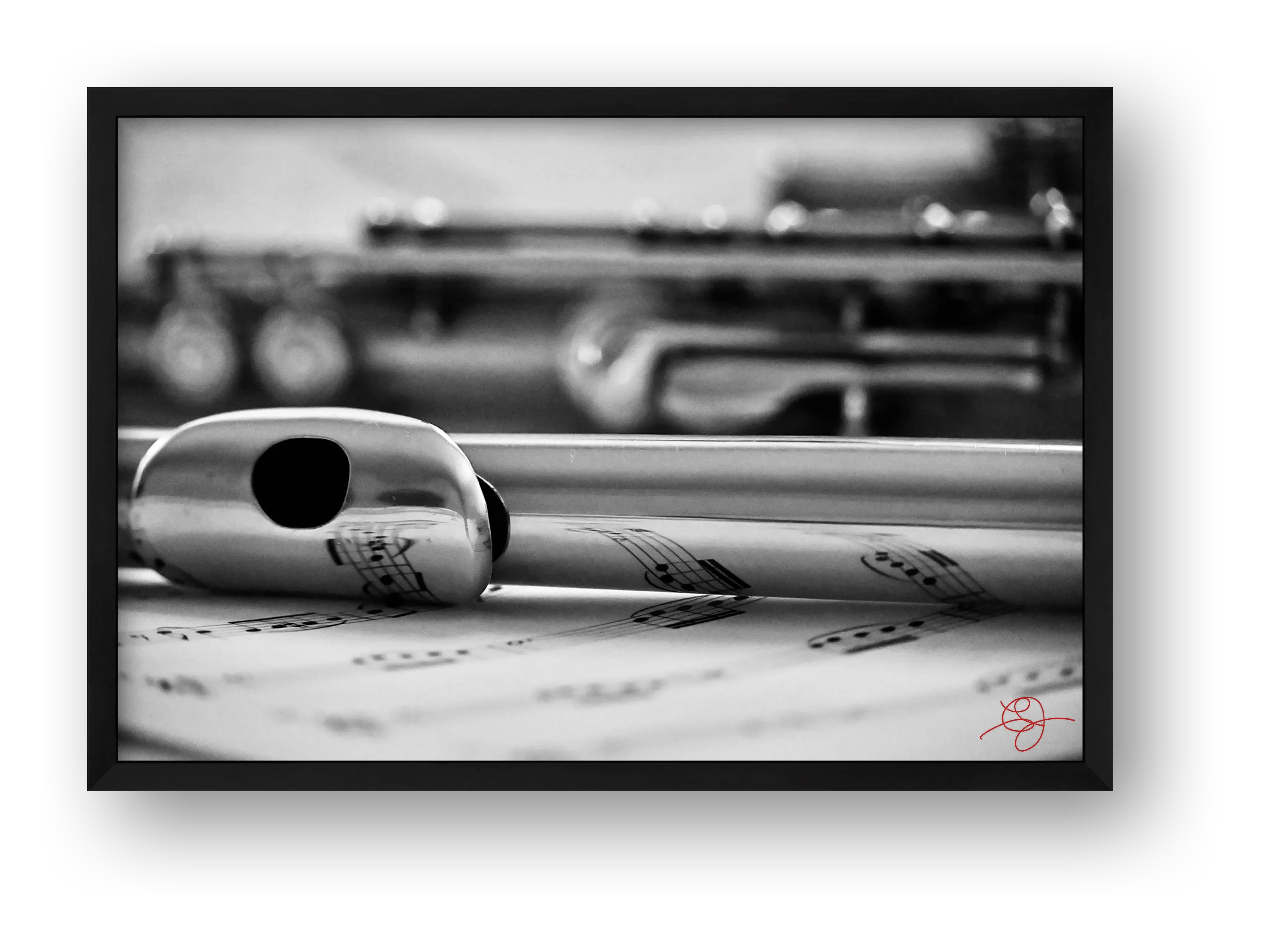 Flute Tattoo B&W — framed