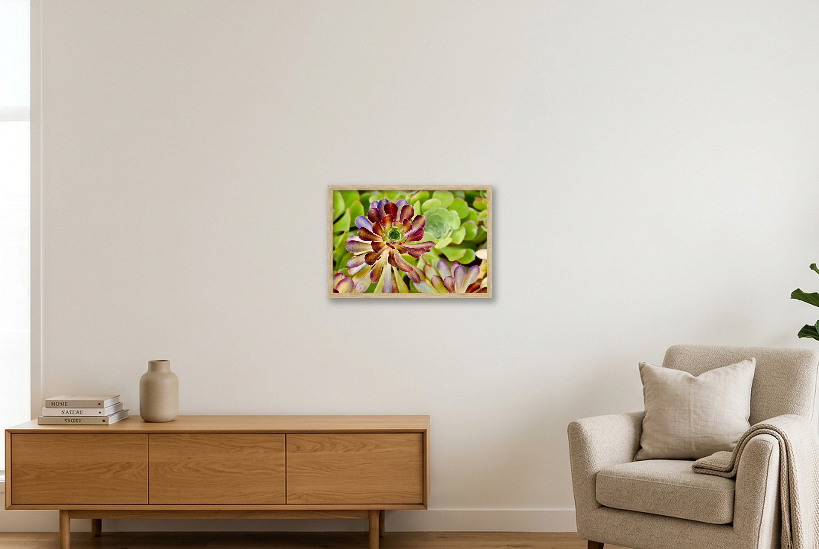 Floral Succulent  — 45×30cm, 18×12" Oak Frame