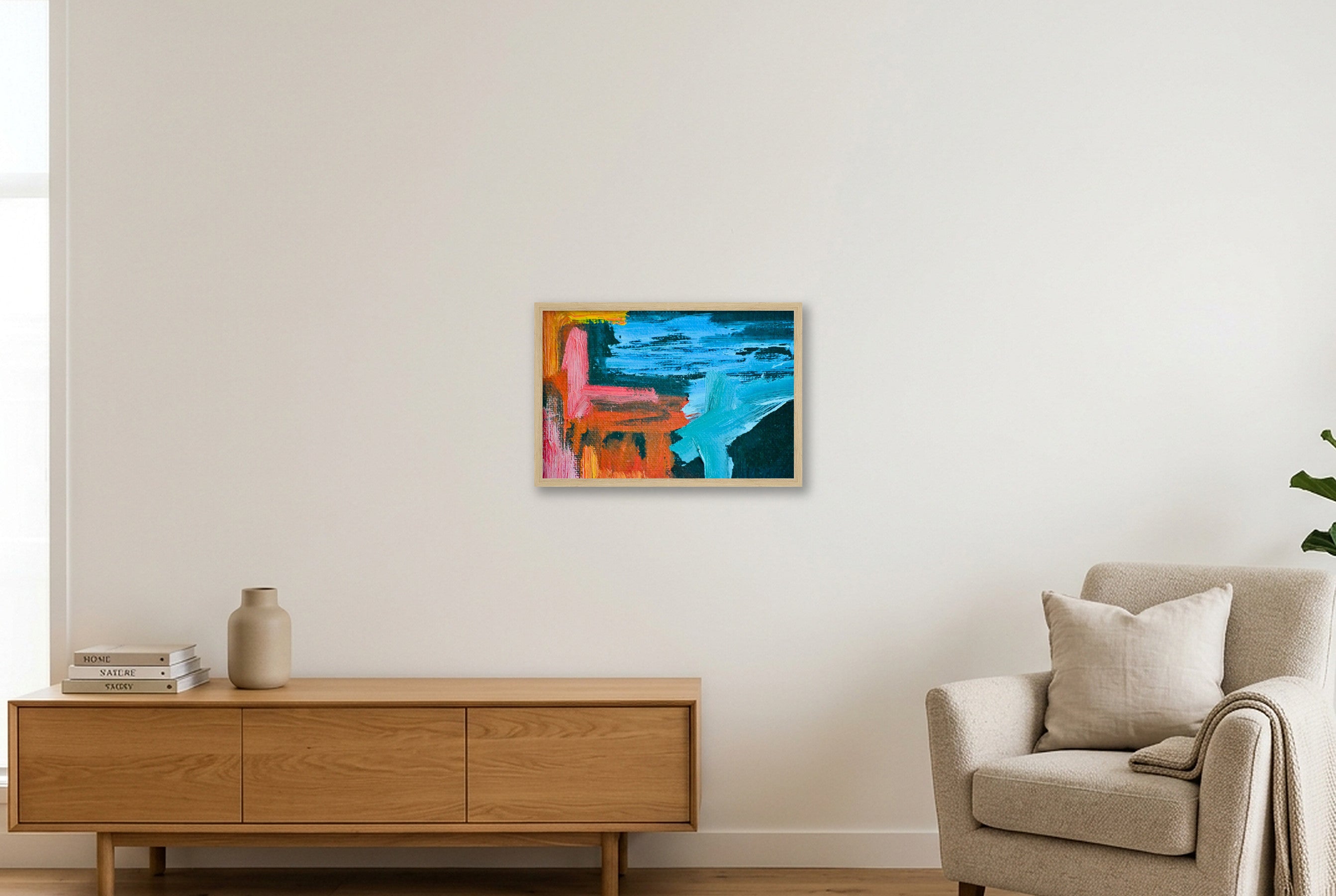 Abstract Oil Painting — 45×30cm, 18×12" Oak Frame