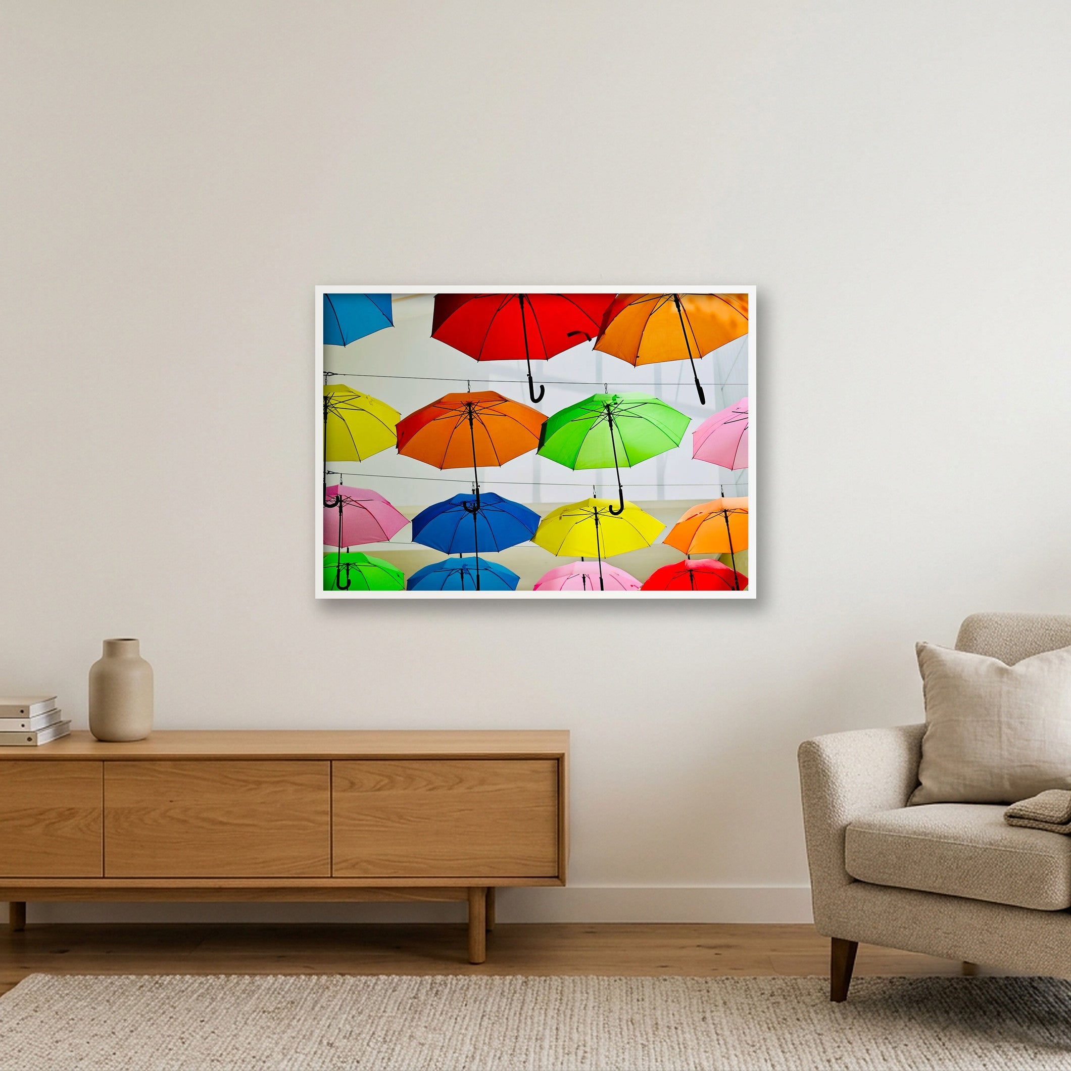 Parapluies #1 — 100×70cm, 39×28" White Frame