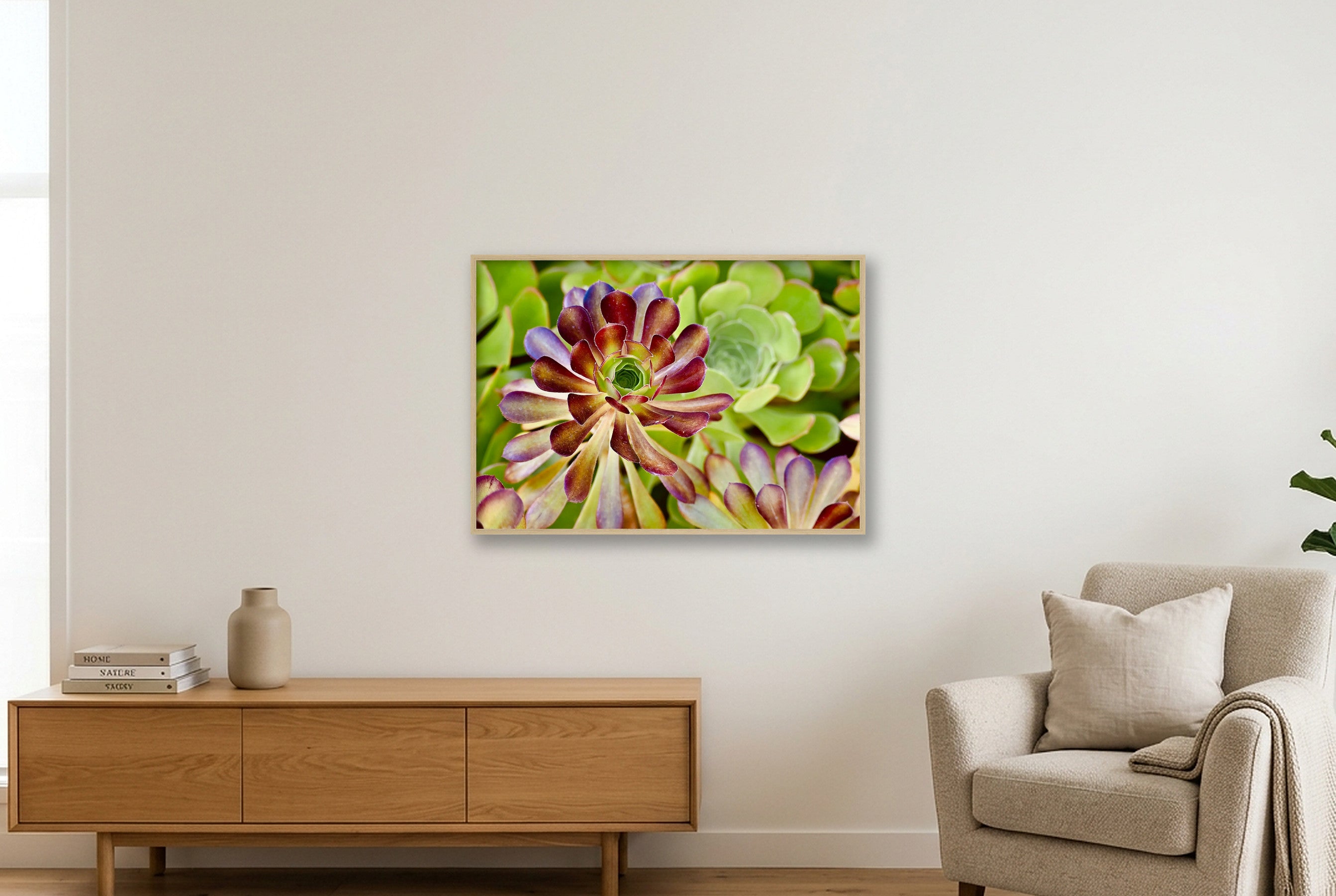 Floral Succulent  — 100×70cm, 39×28" Oak Frame