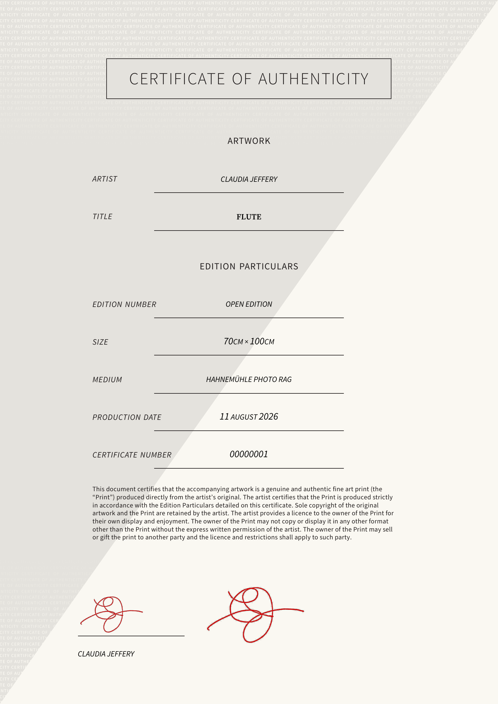 Flute — Certificate of Authenticity