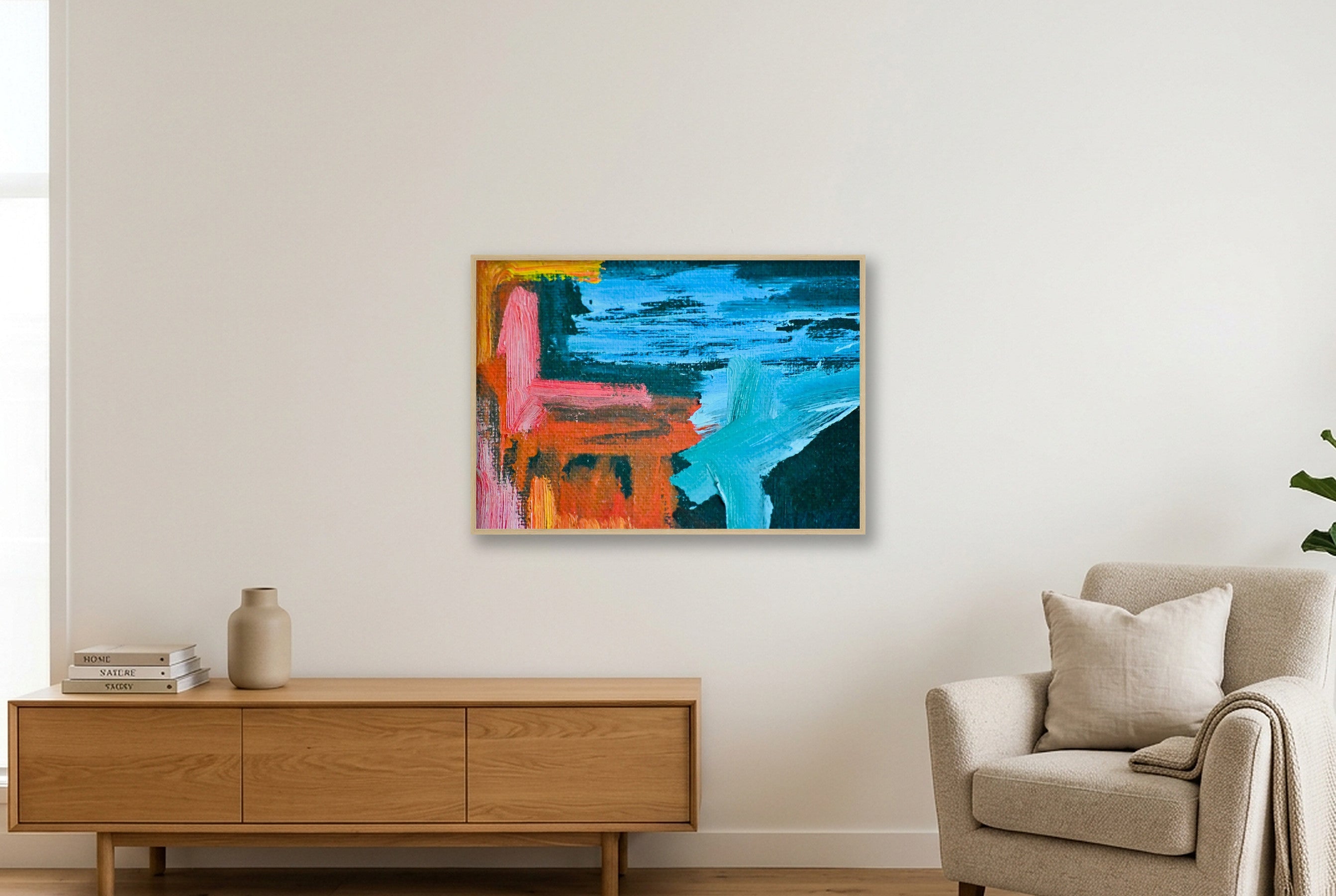 Abstract Oil Painting — 100×70cm, 39×28" Oak Frame